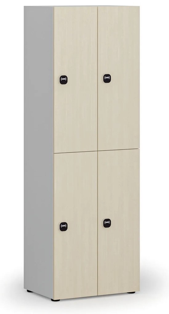 Drewniana szafka skrytkowa S4, 4 schowki, demontaż, zamek RFID, szary/brzoza