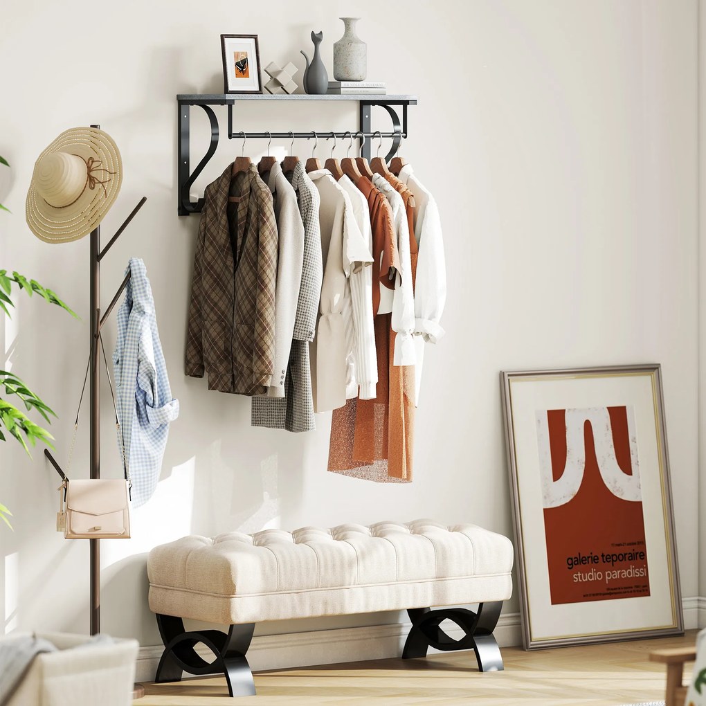 HOMCOM Wieszakiem Ściennym, Haczyki na Ubrania, 5 Haczykóww, Górna Półka, Wszechstronny, Szary