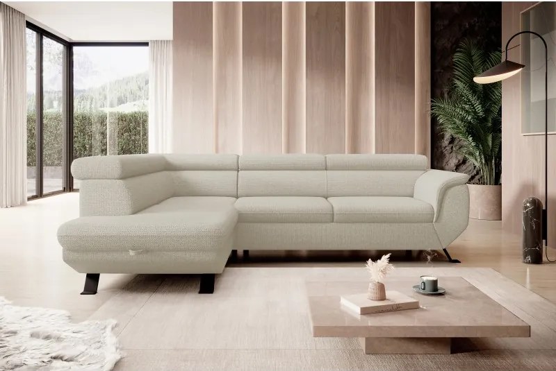 Narożnik RAVEN L Lewostronny wolnostojący z funkcją spania tkanina ARAGON 03 Beżowy WERSAL