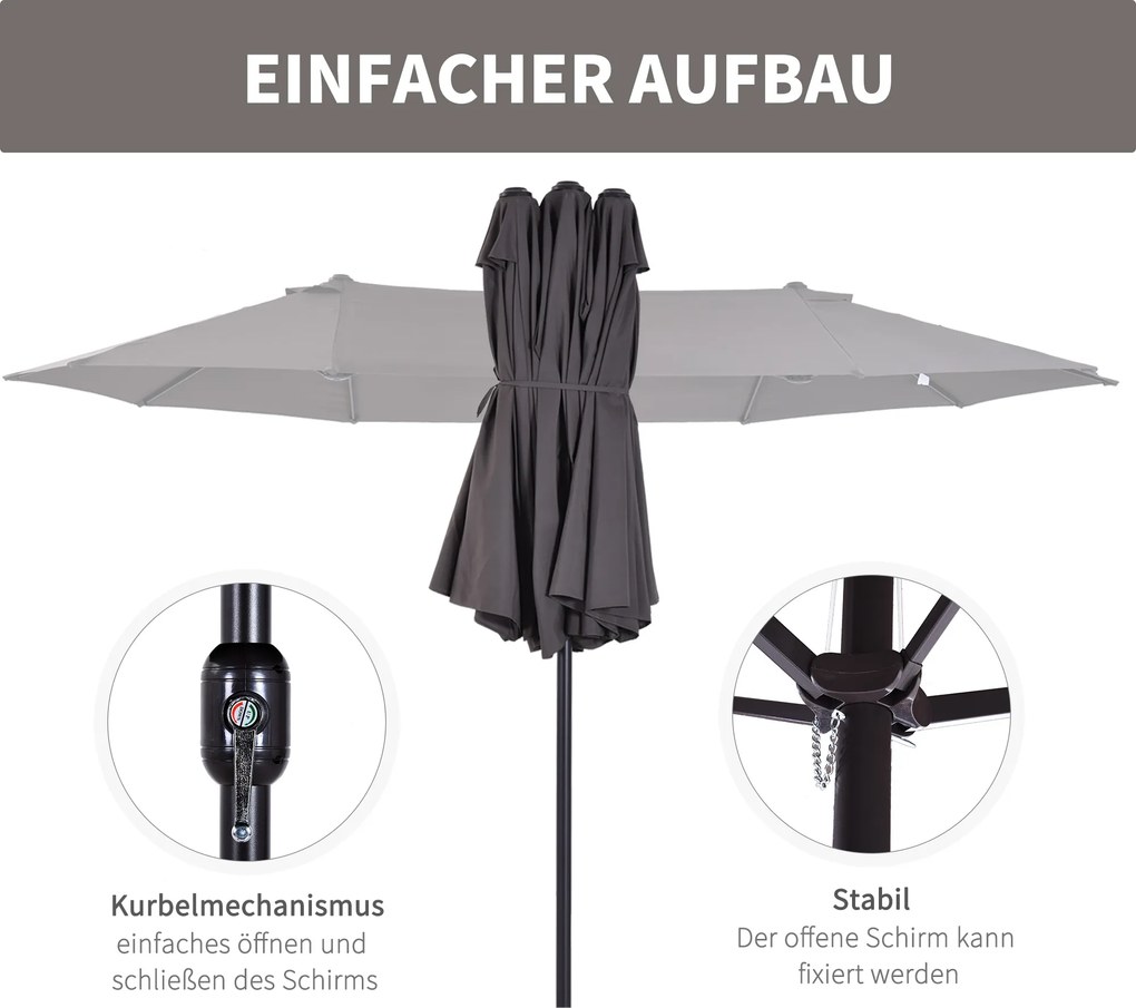 Outsunny parasol ogrodowy podwójny parasol targowy z korbką ręczną 460x270 cm | Aosom PL