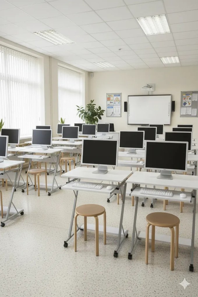 Białe małe komputerowe biurko na kółkach L8-K94