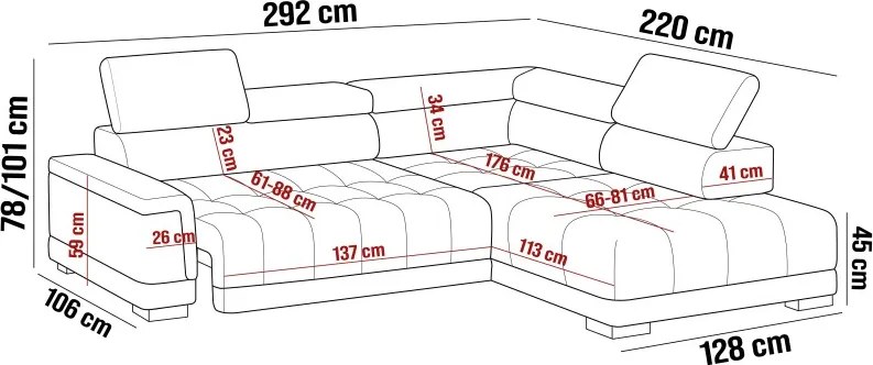 Narożnik CAMPO L z elektryczną regulacją siedziska Prawostronny w tkaninie MEMPHIS 20 WERSAL