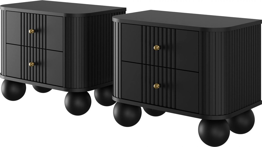 Zestaw szafek nocnych Vesper 56 cm - czarny / złote uchwyty / nogi kule