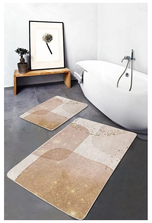 Beżowe aksamitne dywaniki łazienkowe zestaw 2 szt. 60x100 cm – Mila Home