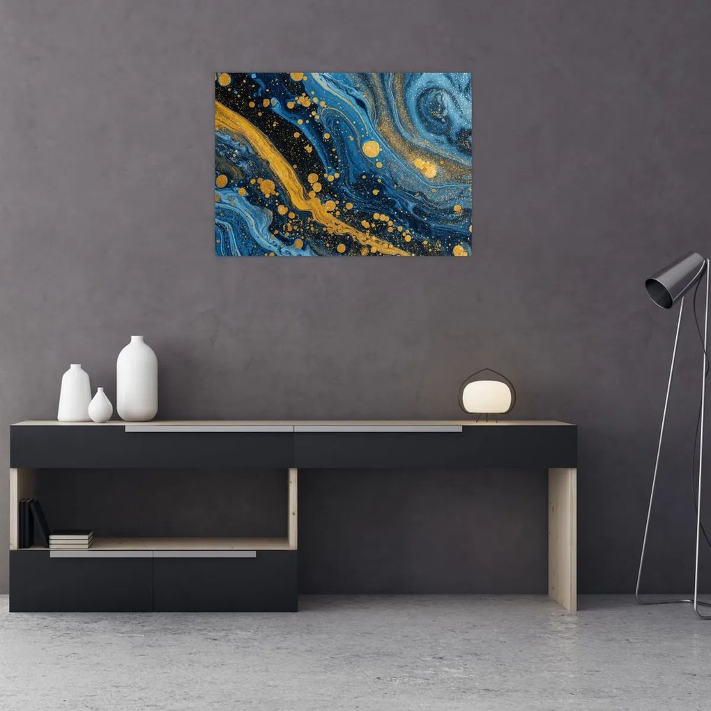Obraz - Niebieska abstrakcja ze złotem (70x50 cm)