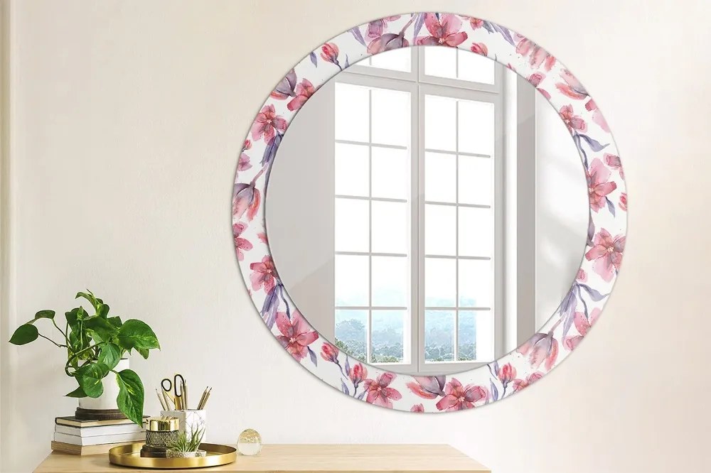 Lustro z nadrukiem dekoracyjne okrągłe Kwiaty akwarelowe