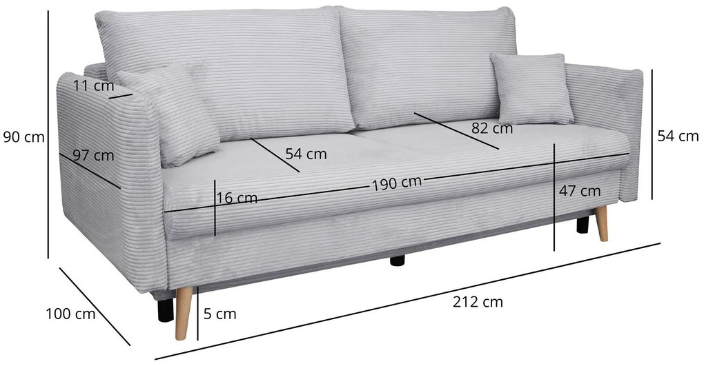 Szara sztruksowa sofa rozkładana T3-Z72