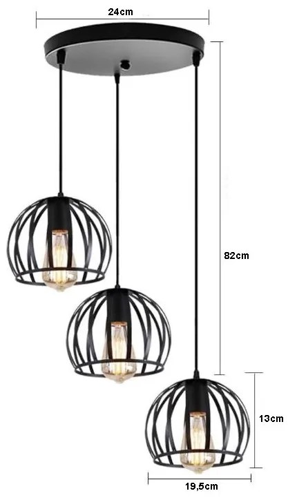 Lampa sufitowa metalowa loft klosz wisząca AT15-3SZ-Black