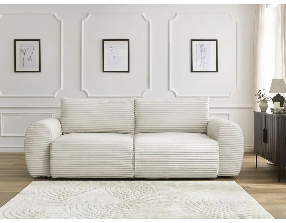 Kremowa sztruksowa rozkładana sofa 257 cm Lucien – Bobochic Paris