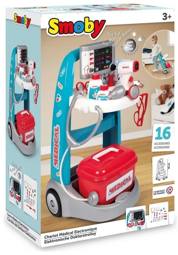 Smoby elektroniczny wózek medyczny lekarski 16 akcesoriów