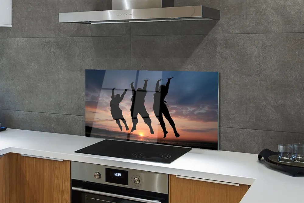 Szklany Panel Ludzie na tle Zachodu i Chmur