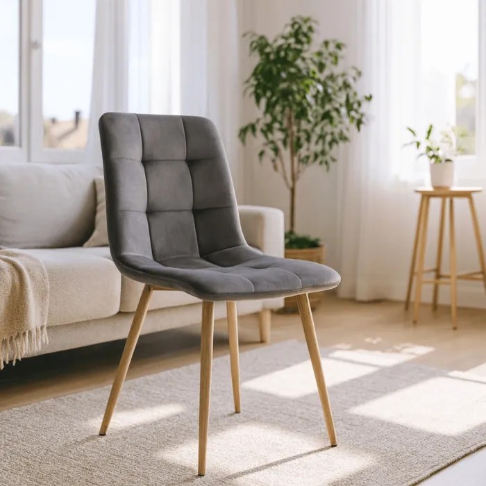 Krzesło Tapicerowane do Jadalni FREDY Szare Welurowe Nowoczesne Loft