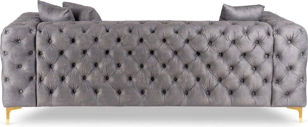Sofa SORRENTO 3S Trzyosobowa Szara Welurowa Nowoczesna Glamour