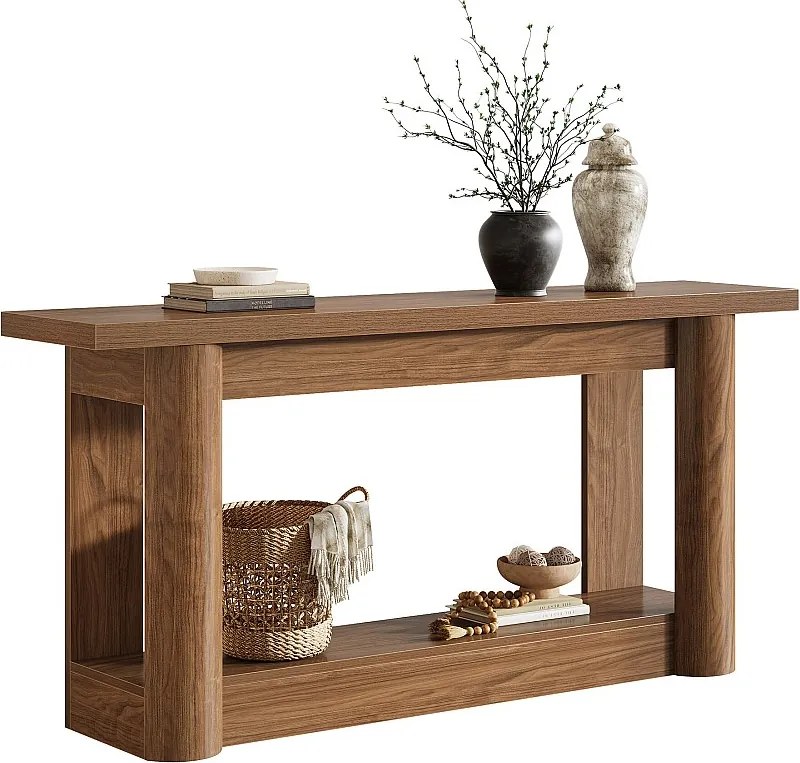 Stolik konsolowy 160 cm, 2 poziomy długości, stół do przedpokoju ze schowkiem, rustykalny brąz