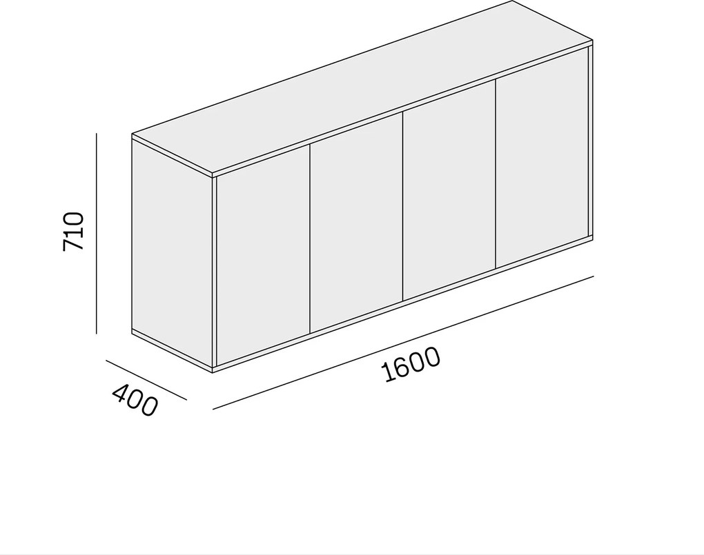 Komoda biurowa BLOCK, 1600 × 400 × 710 mm, 4 drzwi, dąb naturalny