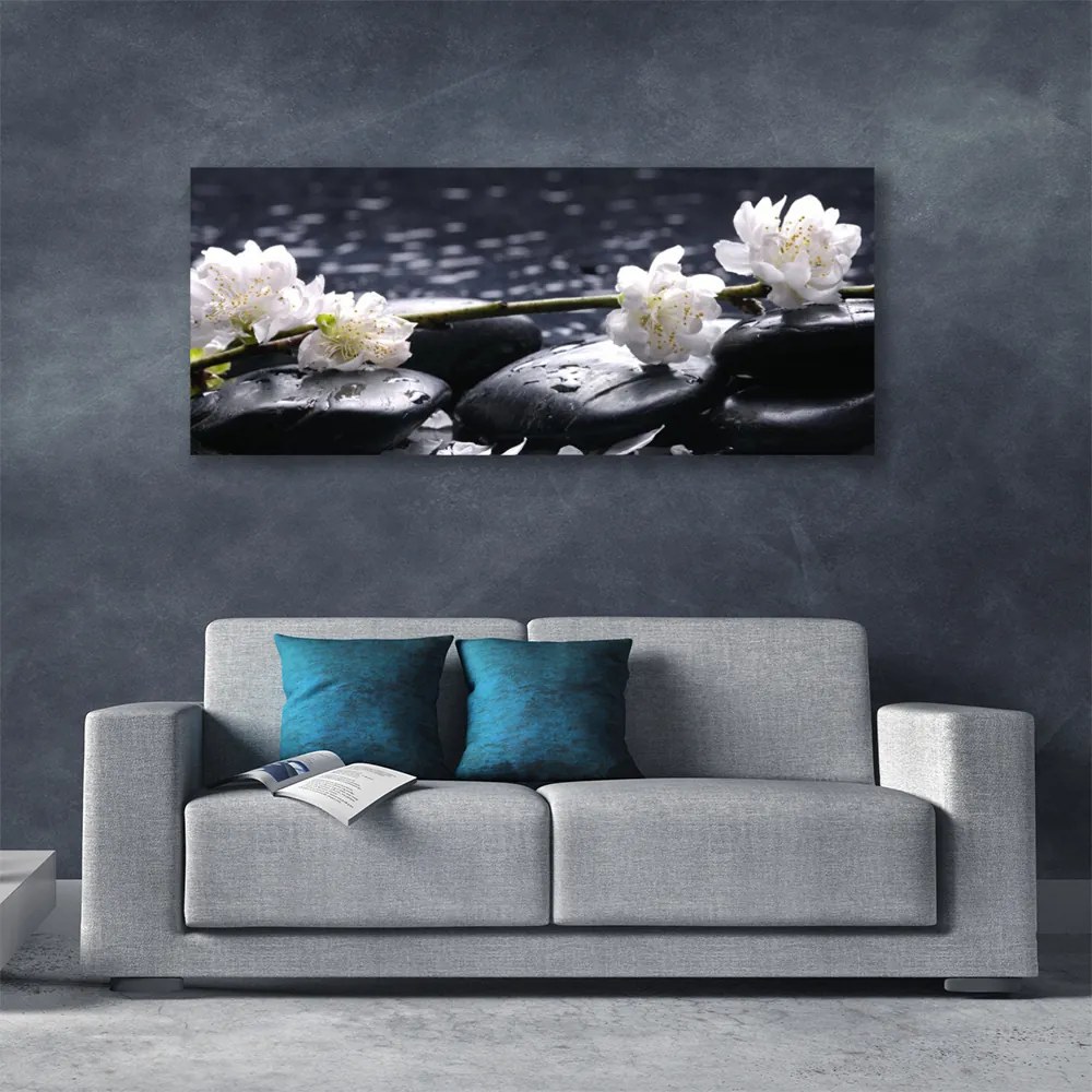 Obraz na płótnie Równowaga: Kwiat i Kamienie