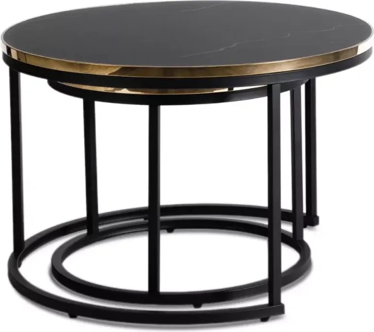 Zestaw stolików kawowych Kiegi marmur / złoty – nowoczesny design, elegancki