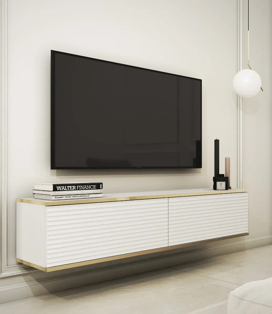 Szafka RTV KARL 3D 135cm wisząca/stojąca biały mat PIASKI Meble