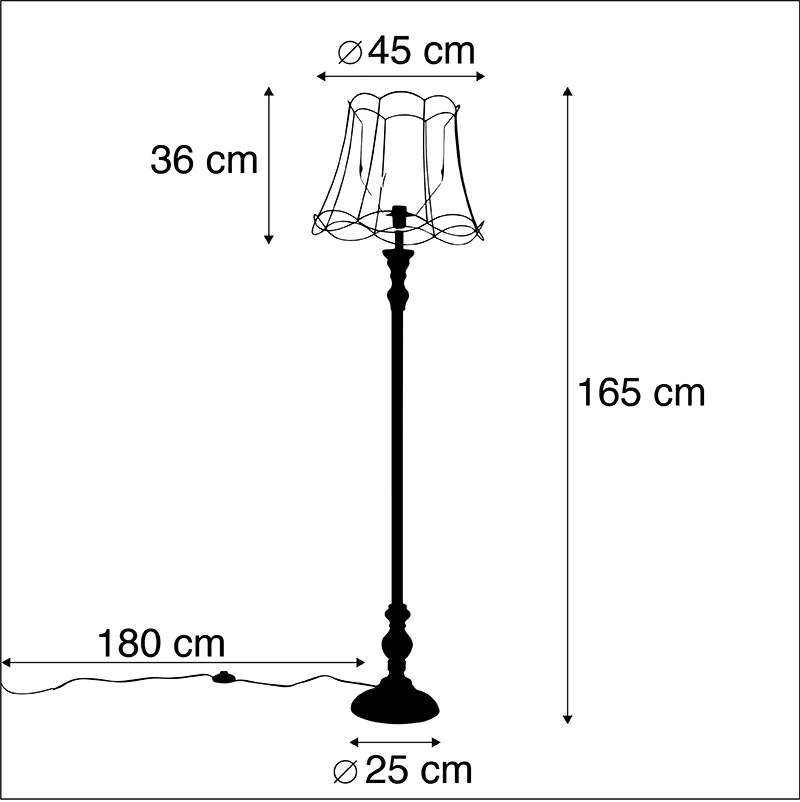 Lampa stojąca czarna z abażurem w ramie 45 cm - Classico