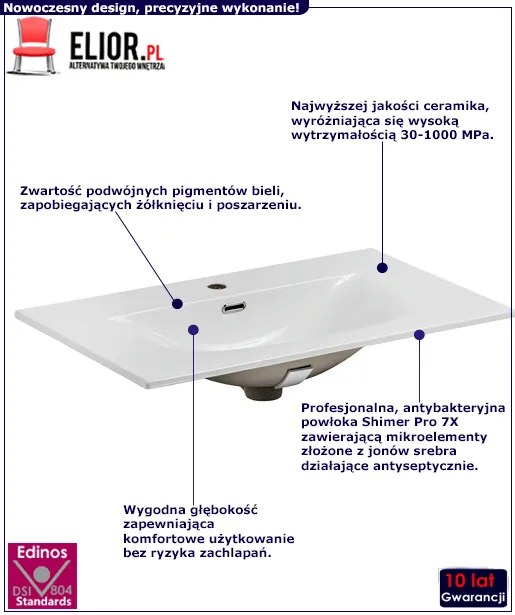 Biała ceramiczna umywalka meblowa - Kenet 80 cm