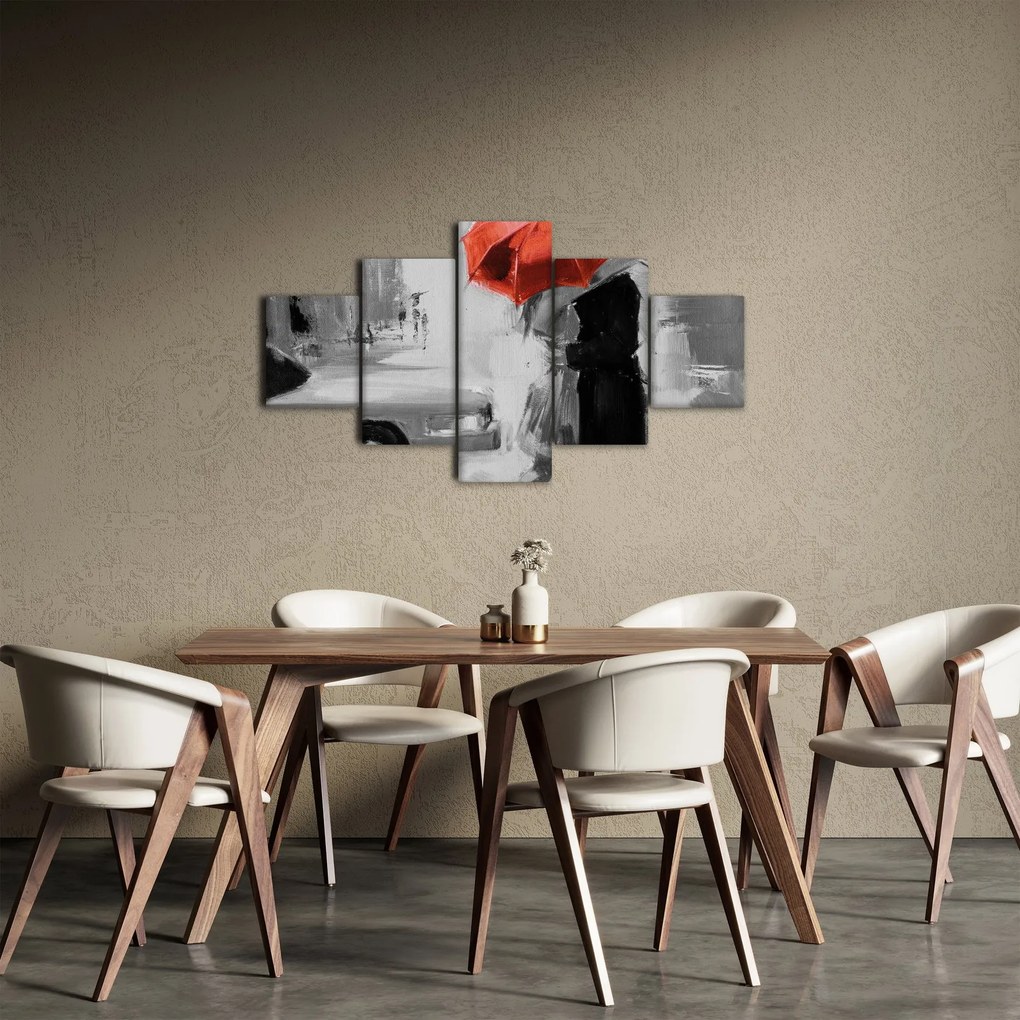 Obraz - Zakochana para pod parasolem, czerwony (125x70 cm)