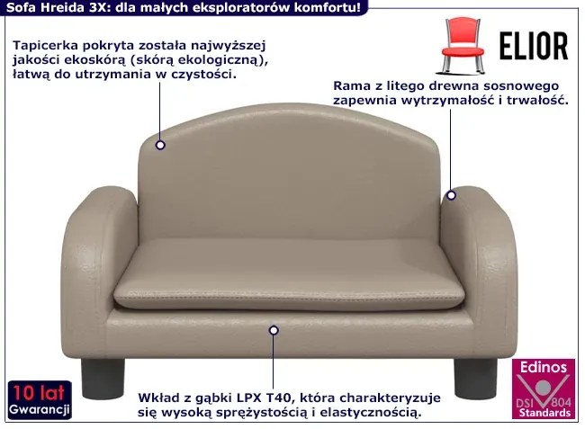 Dziecięca sofa z ekoskóry cappuccino - Velira 3X