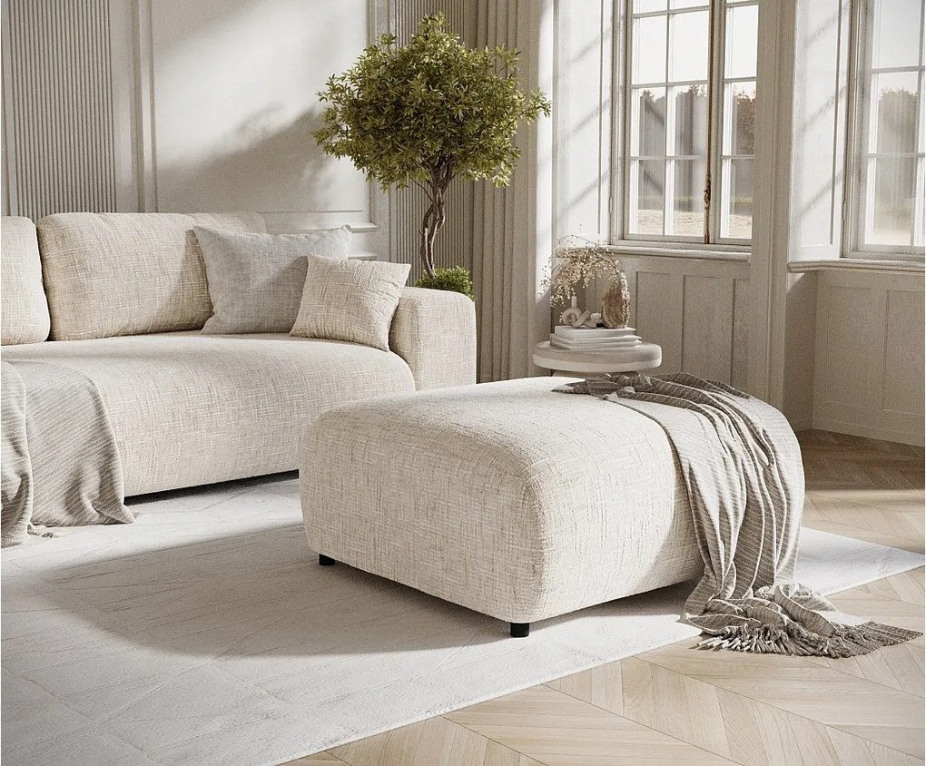 Puf w tkaninie plecionej Zanzibar - 88x88 cm - kremowy