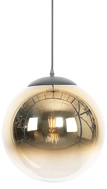 Lampa wisząca w stylu art deco czarna ze złotym szkłem 33 cm - Pallon ArtDeco Oswietlenie wewnetrzne