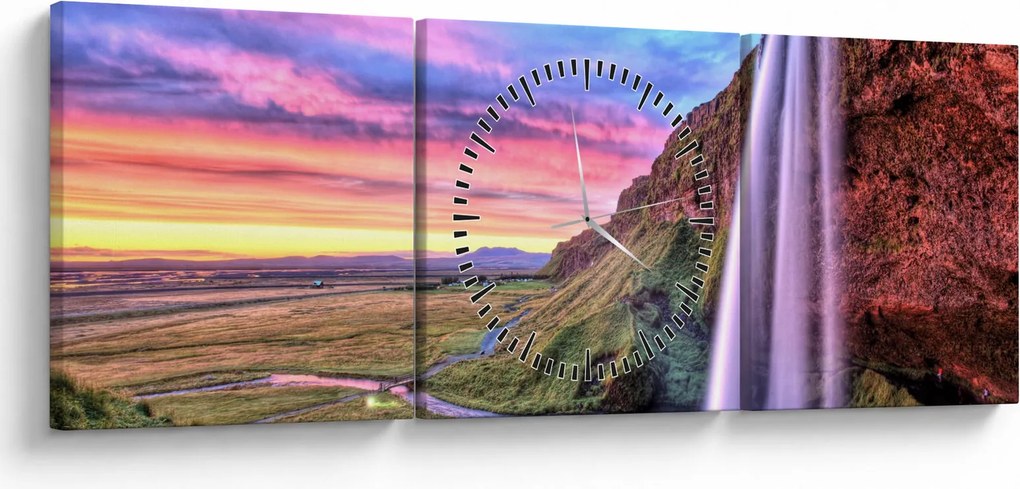 Obraz - Wodospad Seljalandsfoss (z zegarem) (90x30 cm)