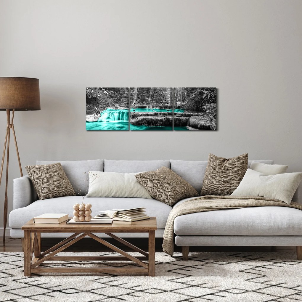 Obraz - Zimowa rzeka (z zegarem) (90x30 cm)