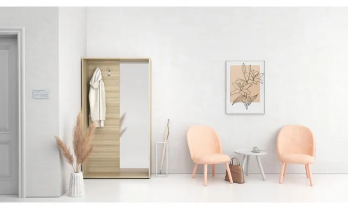 Wieszak ścienny BORDER z półką na buty i lustrem, 2 haczyki, grafit/biały