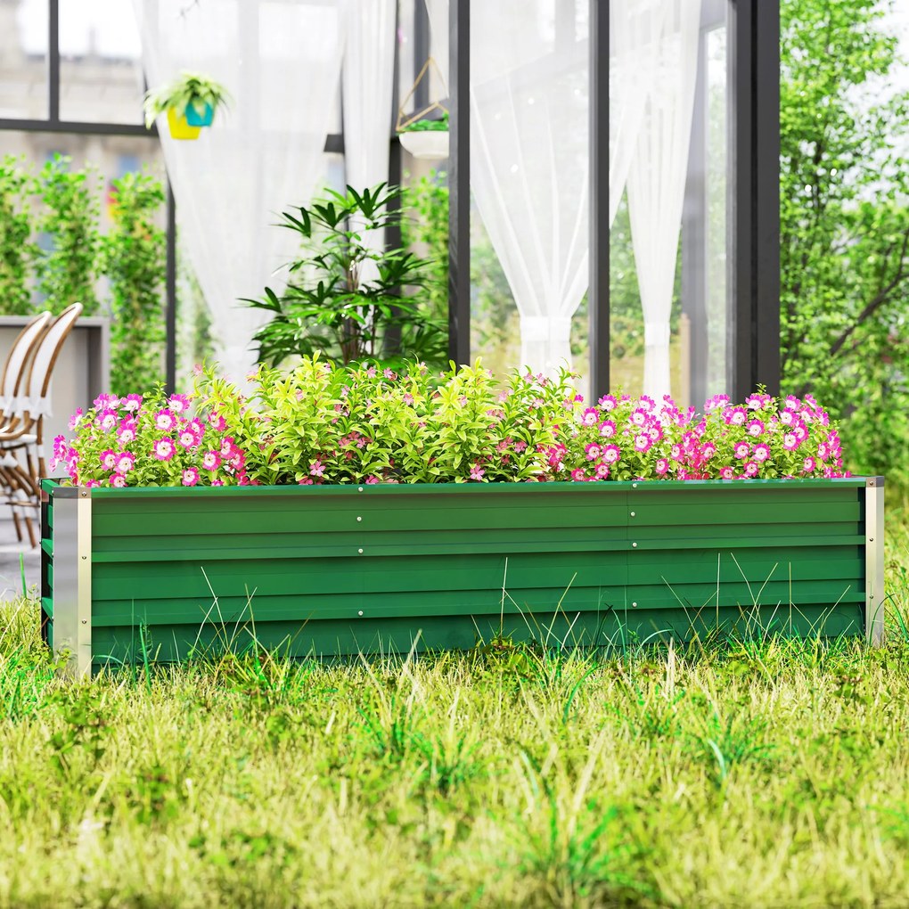 Outsunny Stalowa Donica Ogrodowa z 3 Obszarami Zielona 183x47x40cm Prosty Montaż z Otwartym Dołem | Aosom PL