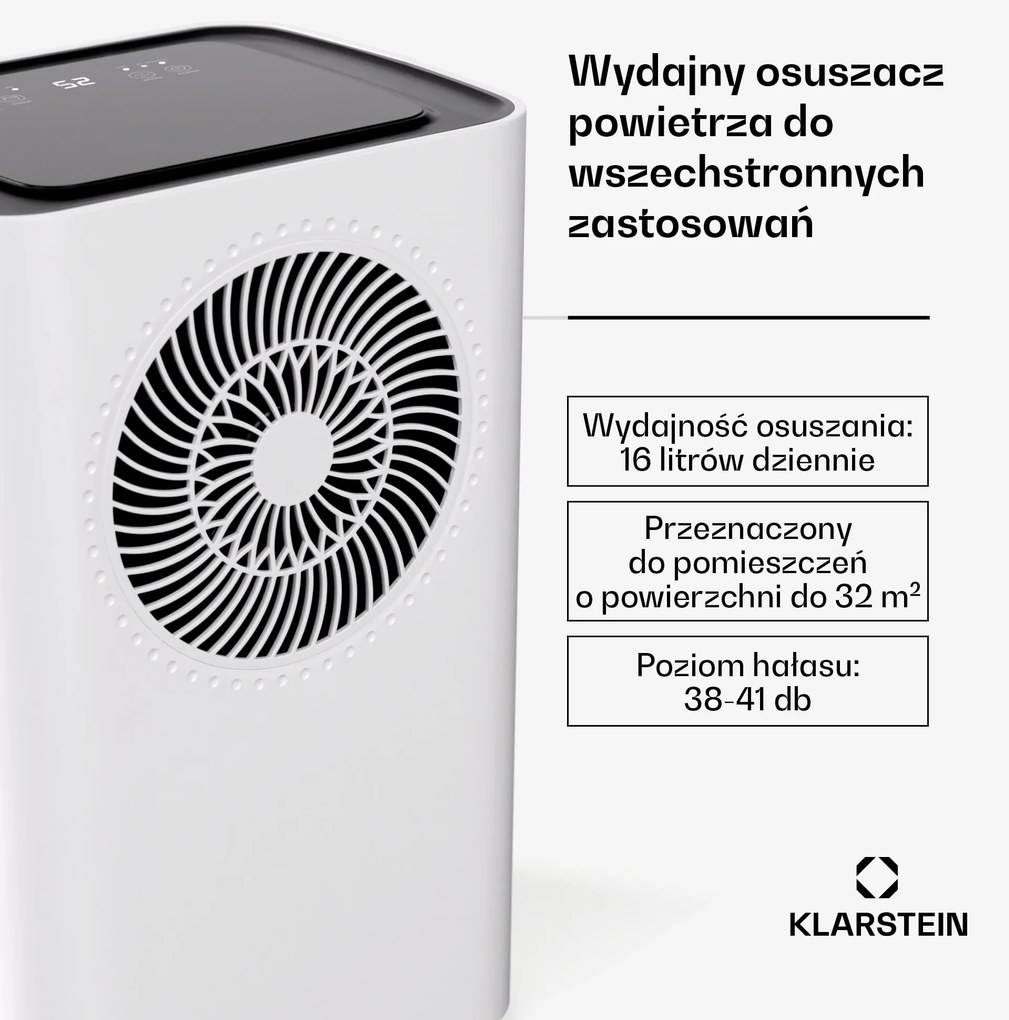Klarstein CircleDry Smart 16 L osuszacz powietrza, 16 l/24 h, 290 W, 30-40 m², Wi-Fi, timer, filtr