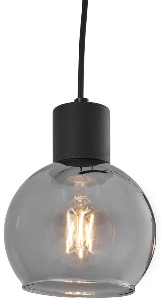 Lampa wisząca w stylu art deco czarna z przydymionym szkłem prostokątnym 4-punktowa - Vidro ArtDeco Oswietlenie wewnetrzne