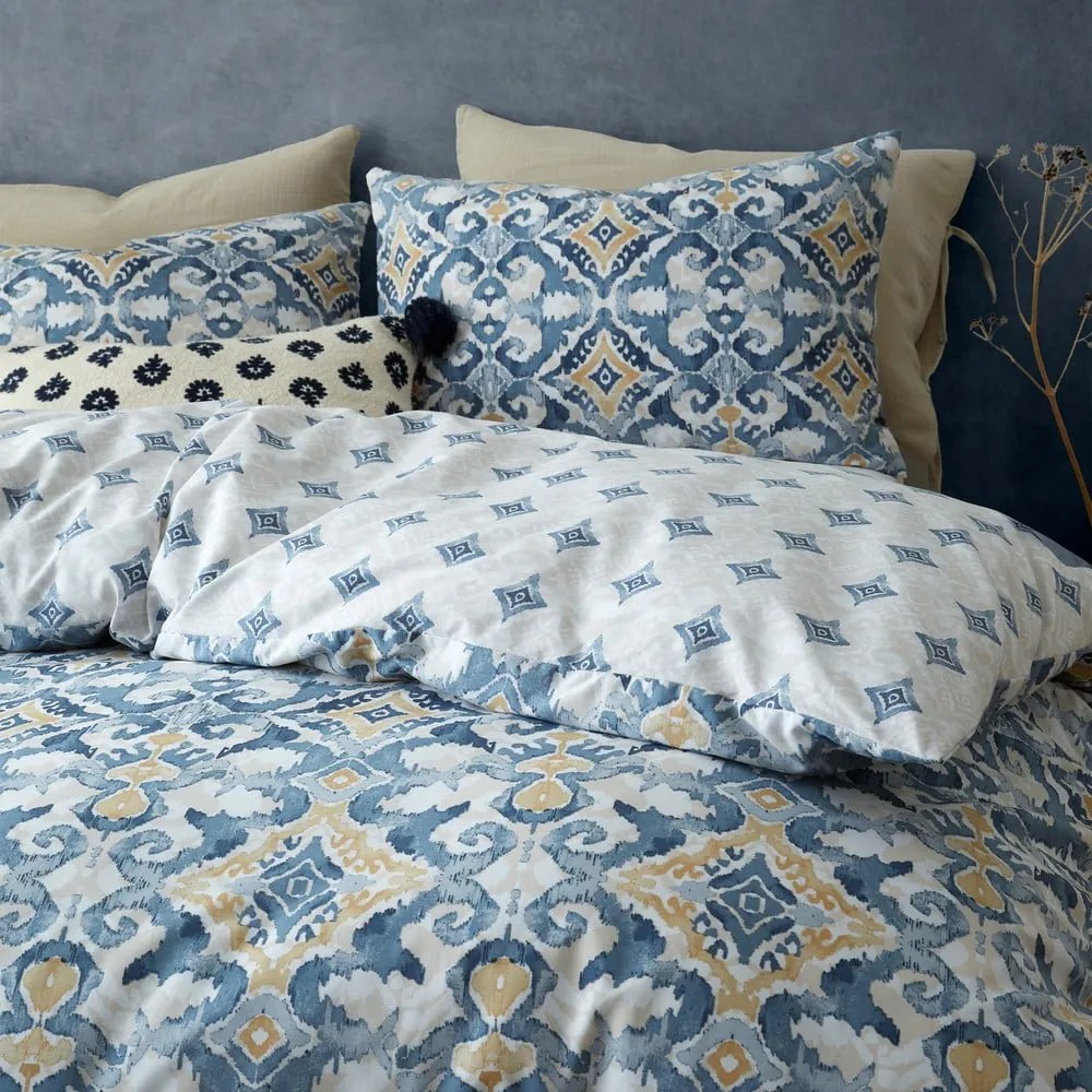 Niebieska/kremowa pościel jednoosobowa 135x200 cm Inara Ikat – Pineapple Elephant