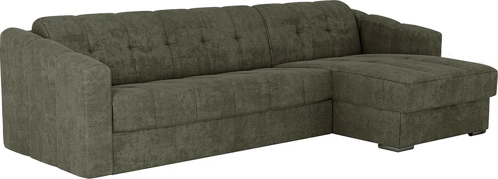 Kanapa narożna rozkładana typu express z teksturowanej tkaniny khaki - Łóżko z szerokimi listwami 160 cm - Materac 14 cm - DARIELO