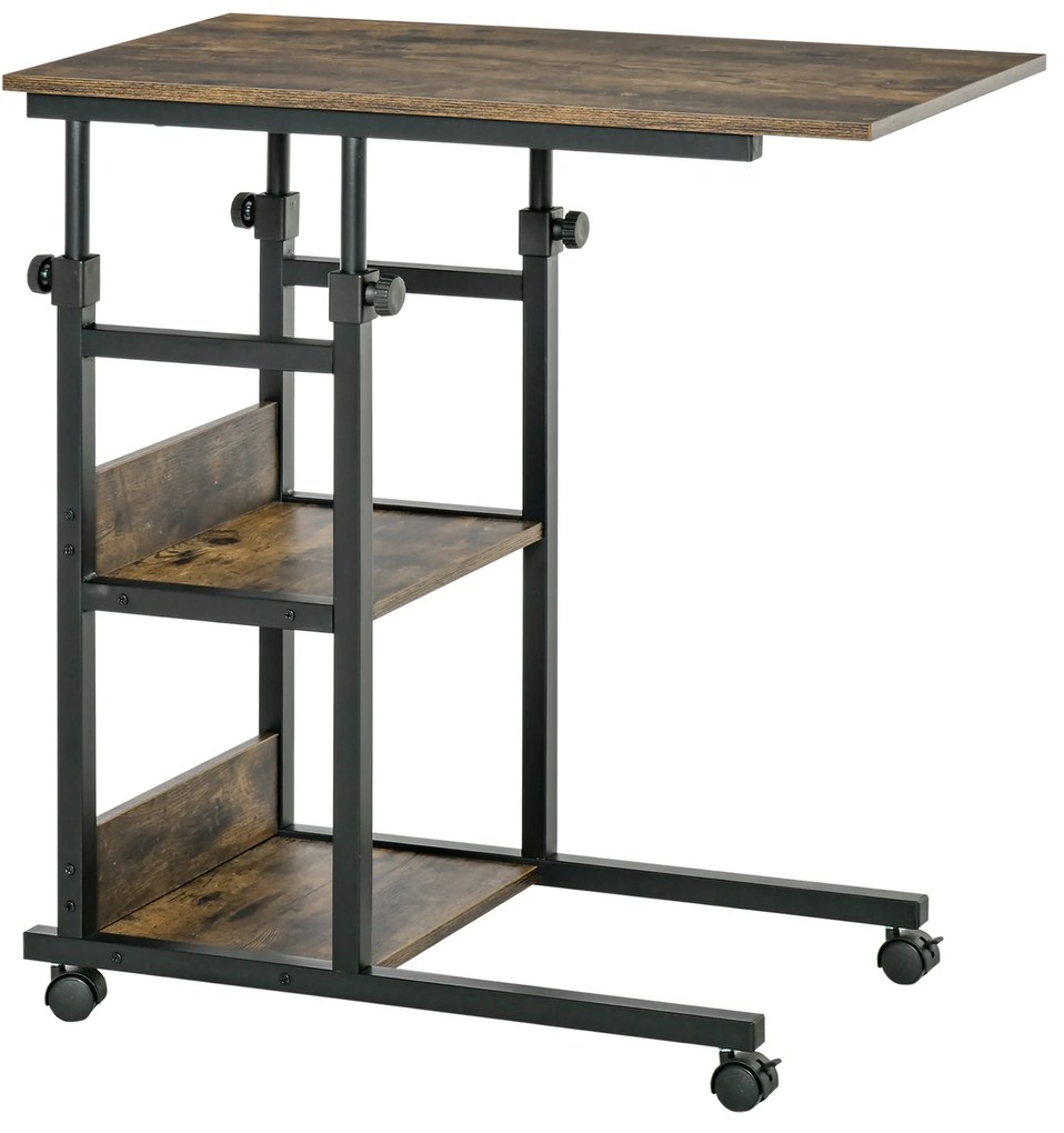 Stolik pomocniczy Stolik na kółkach do kanapy z regulacją wysokości 2 dolne półki jadalnia | Aosom.pl