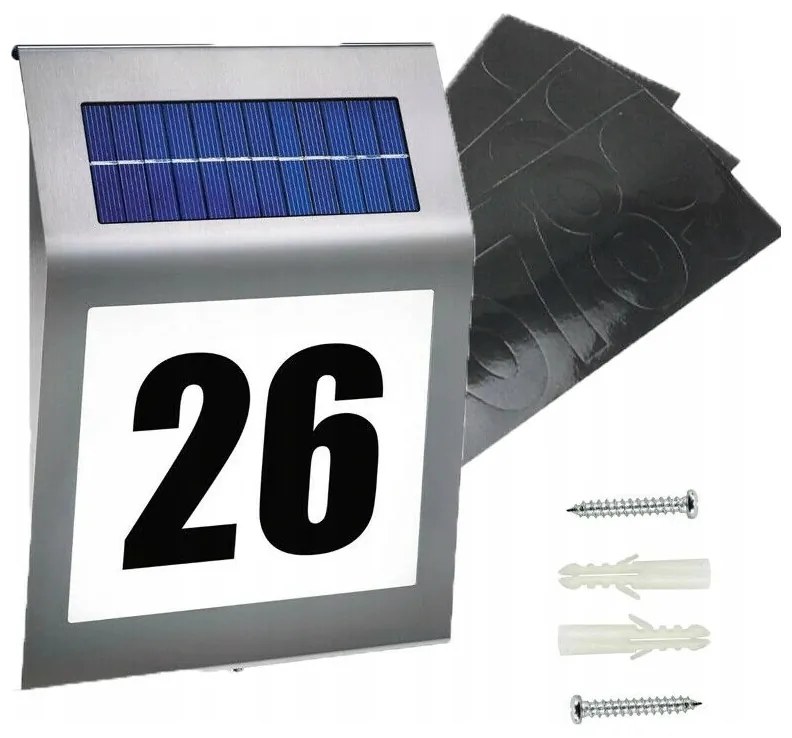 PODŚWIETLANY Numer Domu Budynku Lampka SOLARNA Tabliczka AUTOMAT Cyfry Litery