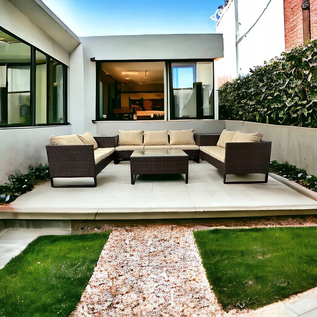 Zestaw mebli ogrodowych technorattan Alicante 063 brąz, poduszki beżowe