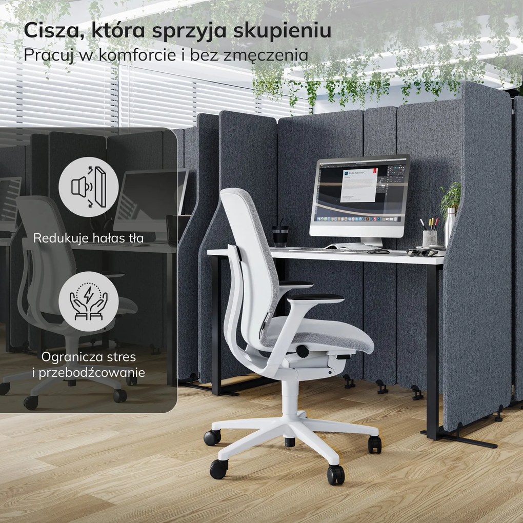 Przegroda biurowa akustyczna Sadie, kolor Carbon Fog, rozmiar 260/145 cm