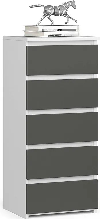 Komoda AKORD CL5 Biała 40 cm 5 szuflad fronty kolor Grafit Szary mat 40x35x92 cm