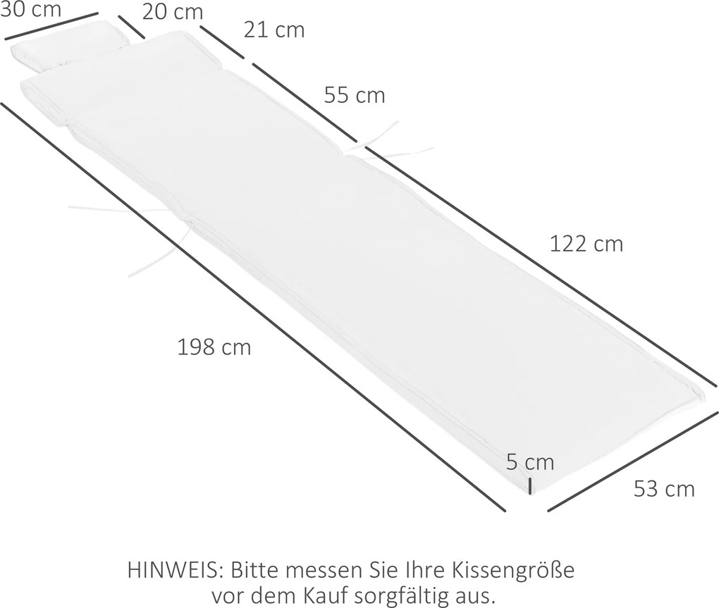 Outsunny Poduszka na Leżak Ogrodowy Komfortowa Nakładka z Zdejmowaną Poduszką Kremowo-Biała Poliester i Bawełna 198x53x5cm | Aosom PL