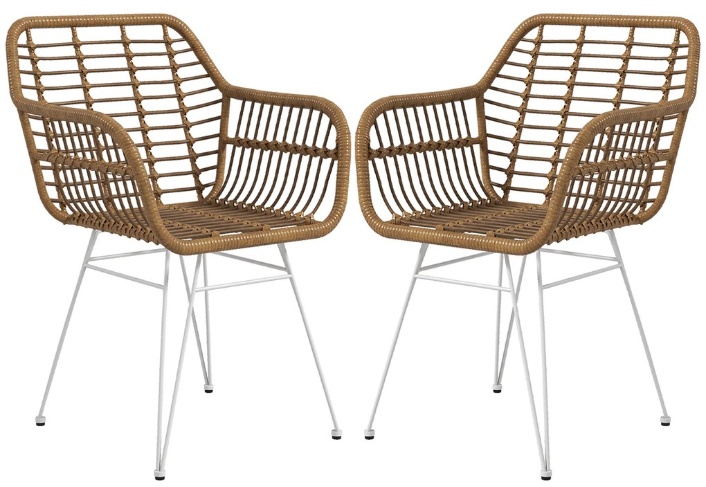 HOMCOM Zestaw 2 Krzesła Boho Kuchenne PE-Rattan Wymiary 56x60x79 cm Naturalny Biały | Aosom PL
