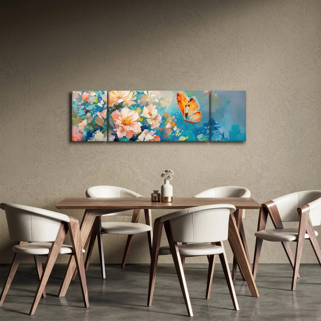 Obraz - Motyl i kwiaty, obraz olejny II. (170x50 cm)