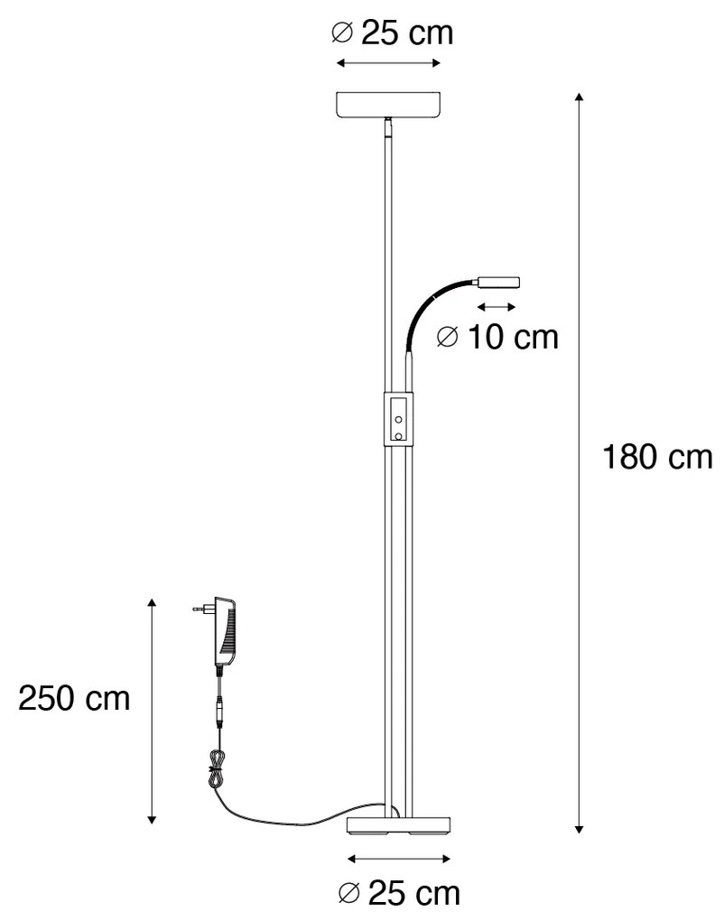 Lampa stojąca brązowa z LED i ściemniaczem z lampką do czytania - Kelso