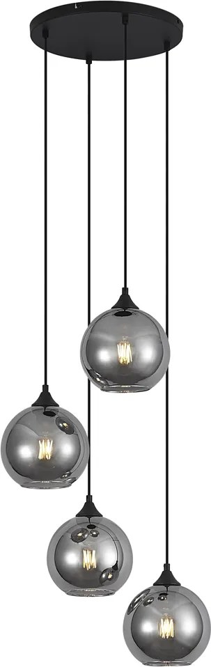 Lampa wisząca Art Deco czarna z przydymionym szkłem 4-źródła światła - Wallace