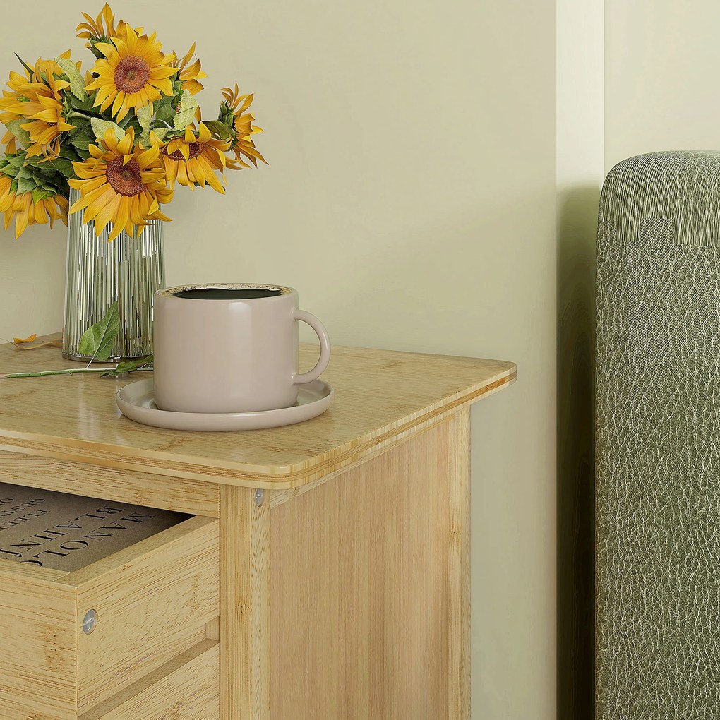 HOMCOM Szafka nocna, zestaw 2 sztuk, design skandynawski, z bambusa, 2 szuflady i półka, 40x34x60cm