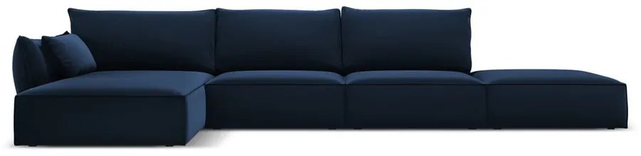 Ciemnoniebieski aksamitny narożnik (lewostronny/z szezlongiem) Vanda – Mazzini Sofas