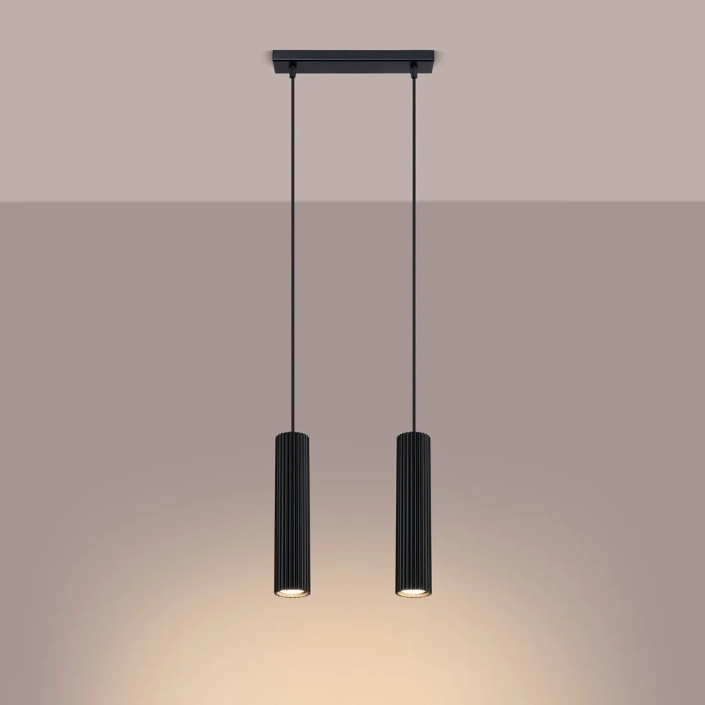 Lampa wisząca KARBON 2 czarna ryflowana SOLLUX  LIGHTING