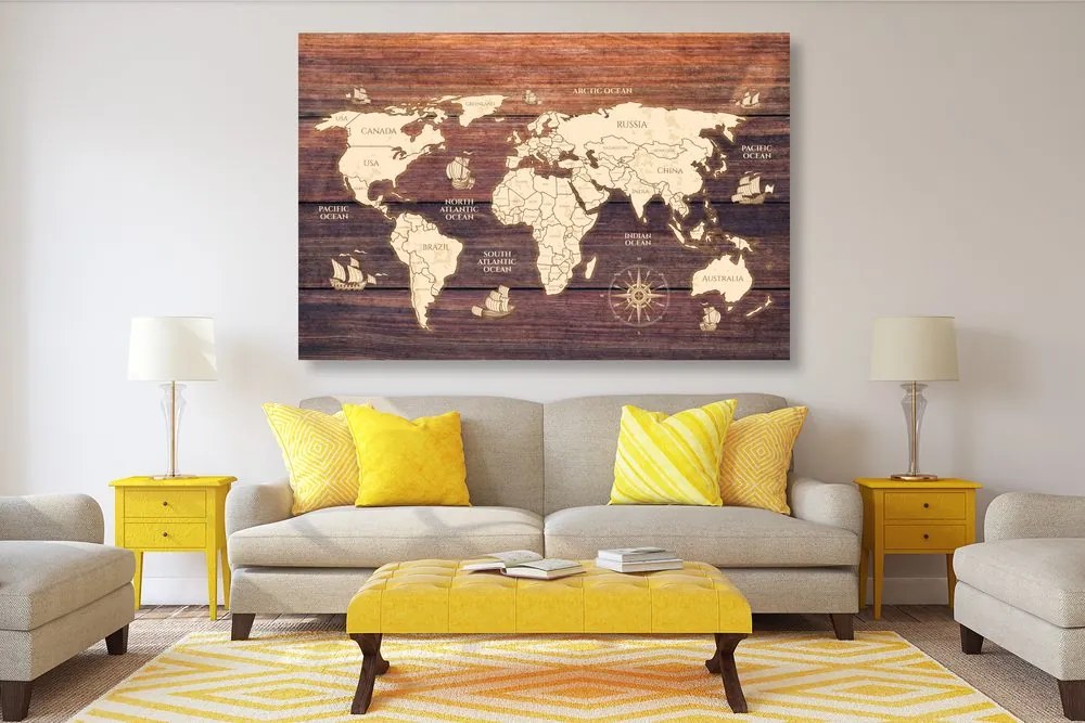 Obraz mapa na drewnie